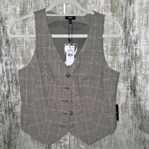 Gray Plaid Cropped Vest